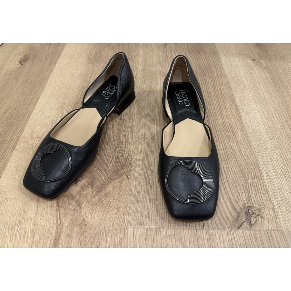Women's 7.5 Franco Sarto Branza Black Leather Ballet Flats Shoes Loafers Slip-On